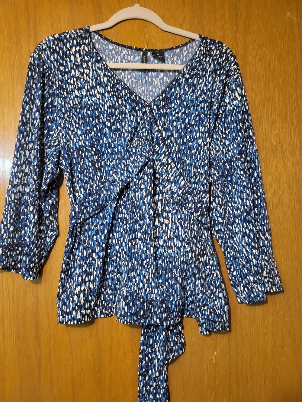 new directions Blue and White Printed Wrap Blouse